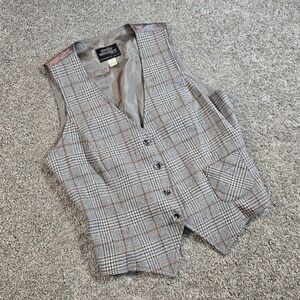Patty Woodard Vintage Plaid  Brown Wool Blend Vest Womens Size 13/14(10/12)